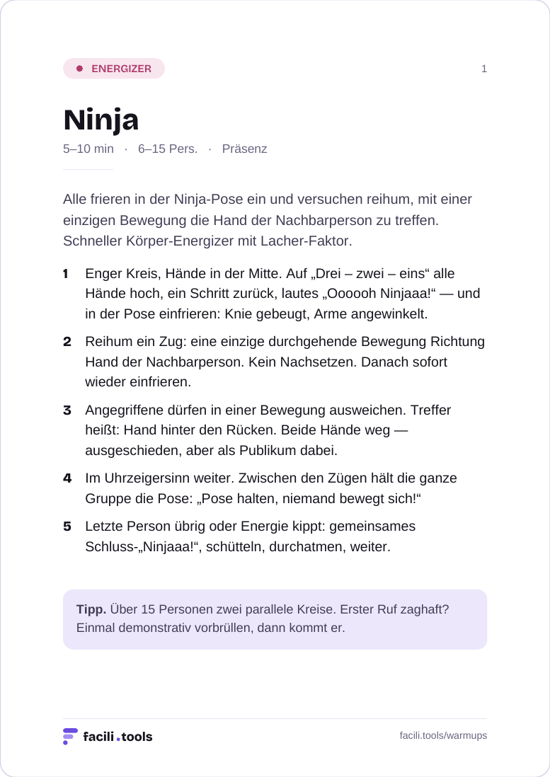Beispielkarte aus dem Warmup-Deck: Auch für laute Übungen