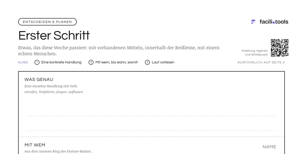 Ausschnitt aus der Vorlage Erster Schritt mit Titel und den ersten Feldern