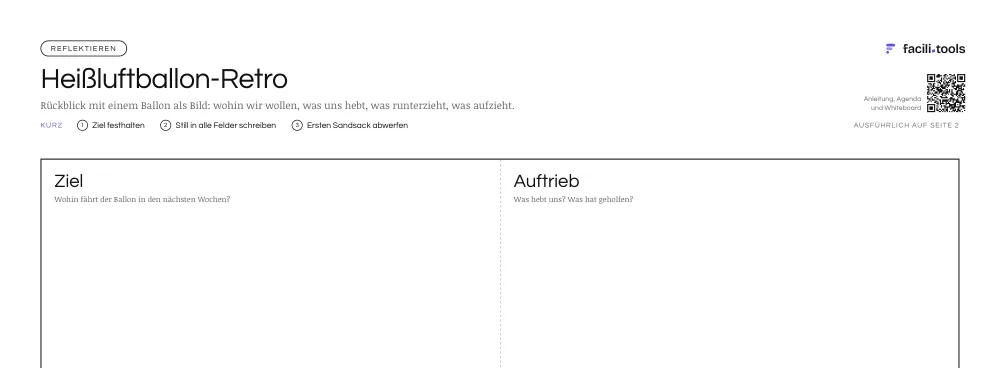 Ausschnitt aus der Vorlage Heißluftballon-Retro mit Titel und den ersten Feldern