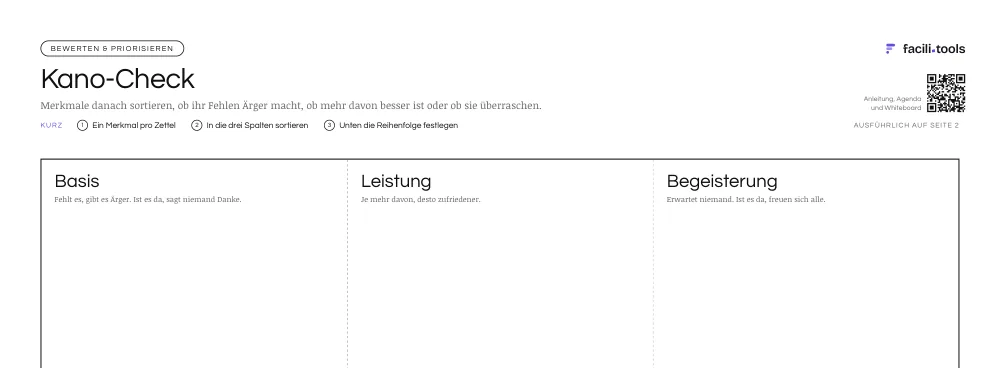 Ausschnitt aus der Vorlage Kano-Check mit Titel und den ersten Feldern