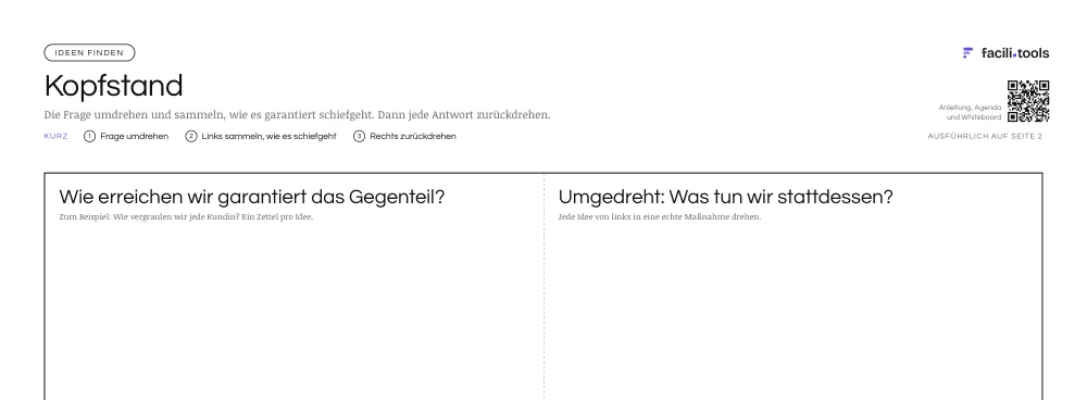 Ausschnitt aus der Vorlage Kopfstand mit Titel und den ersten Feldern