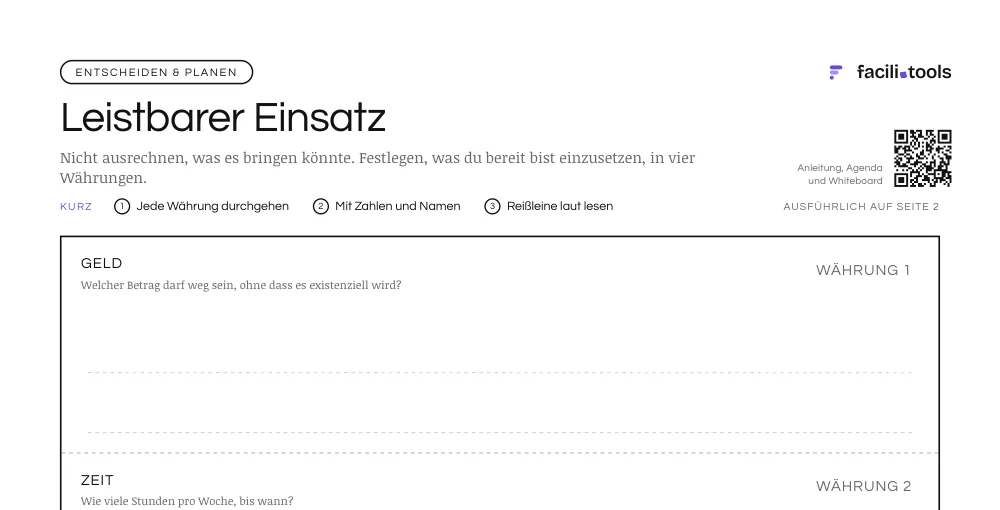 Ausschnitt aus der Vorlage Leistbarer Einsatz mit Titel und den ersten Feldern