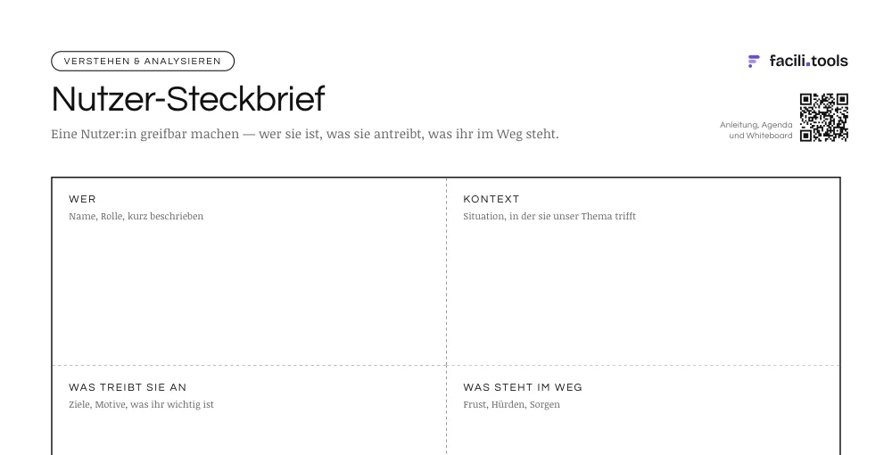 Ausschnitt aus der Vorlage Nutzer-Steckbrief mit Titel und den ersten Feldern