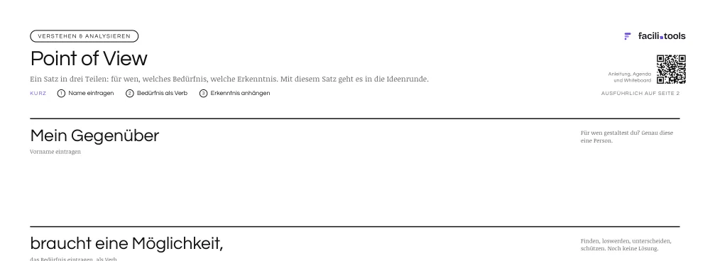Ausschnitt aus der Vorlage Point of View mit Titel und den ersten Feldern